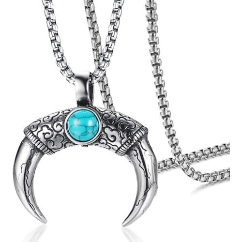 JHSL Brand Male Men Statement Necklaces & Pendants Green Red Stone Stainless Steel 60cm Rolo Chain Fashion jewelry