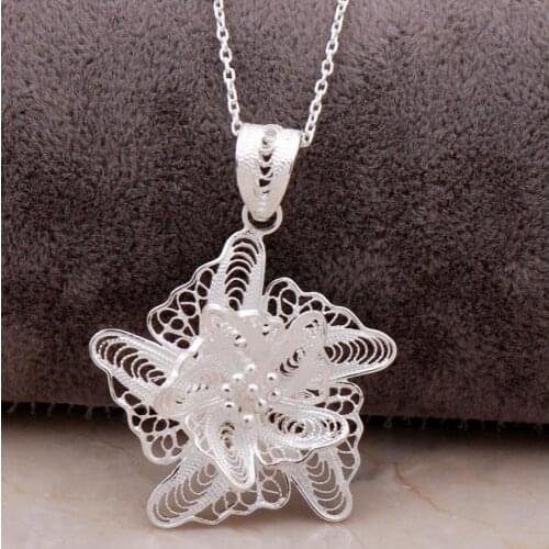 Traditional Anatolian Mardin-Midyat Filigree Art 16 Different Flower Figure Necklace Pure Silver Handmade Necklace Elegant Girl
