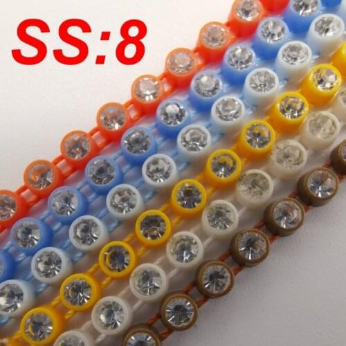 Grade A Plastic Rhinestone Banding ss8 for DIY Bottom Wedding Dresses Decoration ss8 Teal Cup Clear Glass 10yards/lot Free shipp