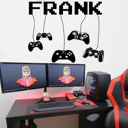 Custom Name Video Game Joystick Wall Sticker Playroom Gaming Zone Gamer Personalized Name Gamepad Xbox Ps Wall Decal Vinyl