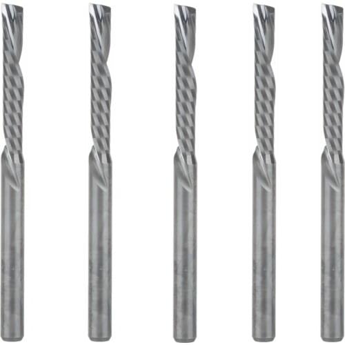 5pc 3.175X22mm Down Cut Cutters,Left-handed 1 Flute End Mill Carbide Cutting Tools Bits on Clean Machining Acrylic/Woodworking