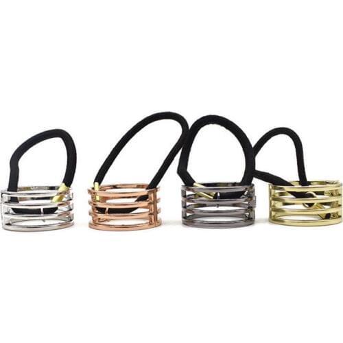 60pcs/lot Annular Pierced Horsetail Buckle Punk Hair Bands Elasticity Rubber Band Hair Styling Tools Accessories HA1194