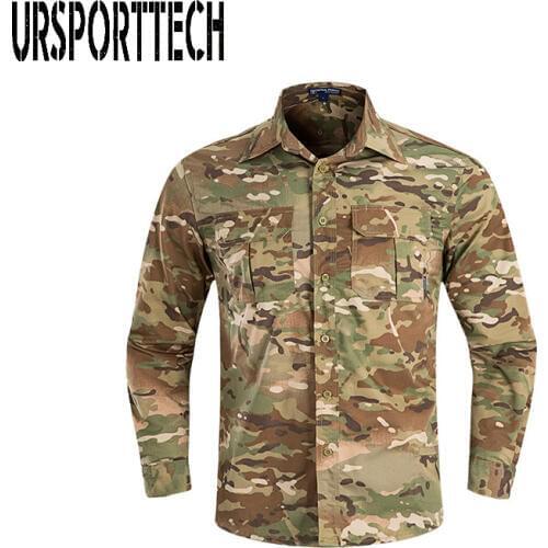 URSPORTTECH Mens Shirts Spring Autumn Long Sleeve Camouflage Cargo Shirts Casual Dress Shirts Men Military Army Tactical Shirts