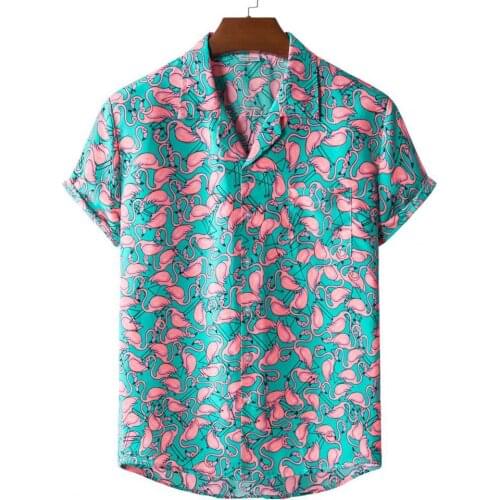 Stylish Flamingo Print Hawaiian Aloha Shirt Men 2021 New Summer Short Sleeve Beach Shirts Mens Holiday Party Vacation Clothing