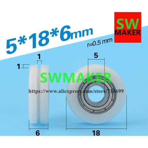 SWMAKER 5*18*6mm U type groove pulley wheel nylon embedded 695ZZ rubber bearing POM groove
