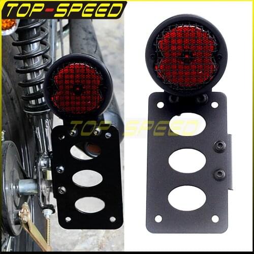 12V Universal Motorcycle Side Mount Tail Light W/License Bracket Plate Bracket For Harley Cafe Racer Chopper Bobber Vintage