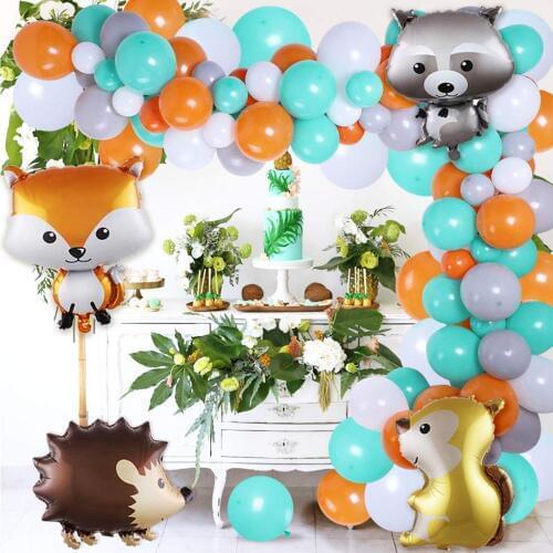 Woodland Baby Shower Forest Party Decorations Balloons Arch Garland Hedgehog Squirrel Fox Raccoon Foil Balloons for Birthday