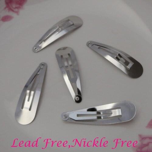 100PCS 5.0cm 2.0" Silver Plain Round Head Tear Drop Metal Snap Clips no hole hairpins for DIY hair bow lead free and nickle free