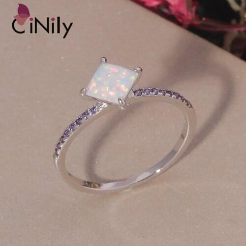 CiNily White Fire Opal Silver Plated Square Shape Amehyst Rings for Women Hot Sale Fashion Jewelry Unique Party OJ9675