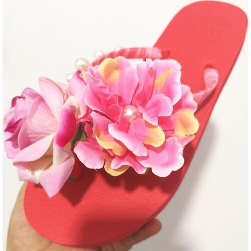 2017 summer ladys pink Rose flower flat sandals sweet casual fashion female beach flip flops women shoes home Hot Sale