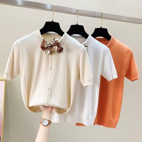 Sweater Knitted 2021 Summer Short Sleeve O-Neck Pullover Women Sweaters Tops Korean All-Match Basic Pull Femme Jumper Female