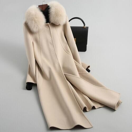 100% Wool Coat Women 2020 Double-sided Woolen Coats Detachable Natural Fox Fur Collar Autumn Winter Jacket 38900 WYQ2145