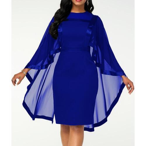 Fashion Women Cape Slim Fits Round Collar Cocktail Party Banquet Bodycon Dress Collar Cocktail Party Banquet Bodycon Dress