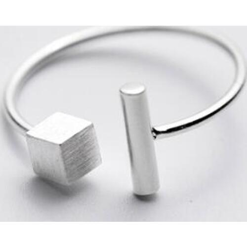 100% Authentic REAL.925 Sterling Silver Fine Jewelry Square Cube Geometric & Straight Lucky Bar Ring GTLJ1432