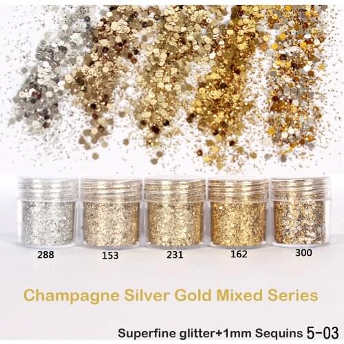 1 Bottle Champagne Silver Gold Mixed Series Nails Art Glitter Sequins DIY Sparkly Dust Pigment Nail Sequin Paillette Flakes Tips