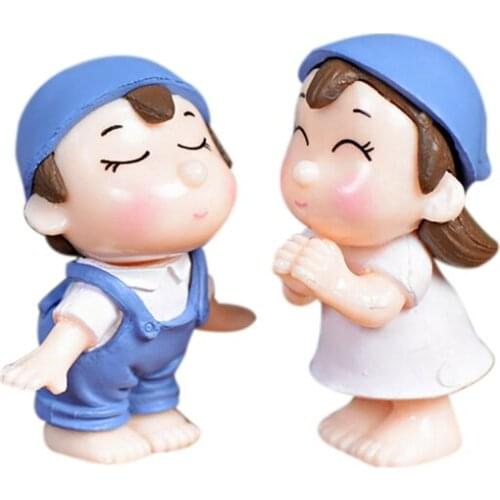 1Pair Miniature Lover Figures Bonsai Succulent Garden Smiling Couple Ornaments