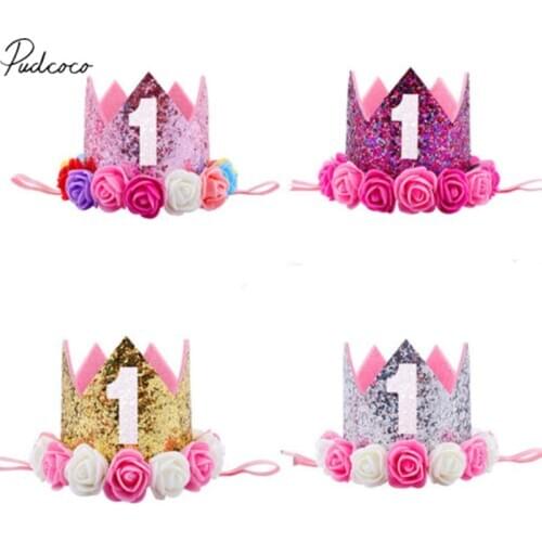2018 Brand New Newborn Toddler Baby Girl Boys 1st Birthday Party Flower Princess Crown Headband Gift 1PC Baby Photo Props