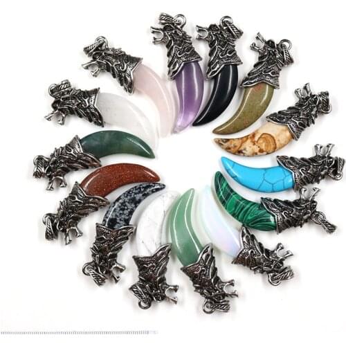 1pc Natural Crystal Point Wolf Tooth Shape Pendant Amethyst Quartz Reiki Balance Malachite Mineral Jewelry Amulet Souvenir Gifts