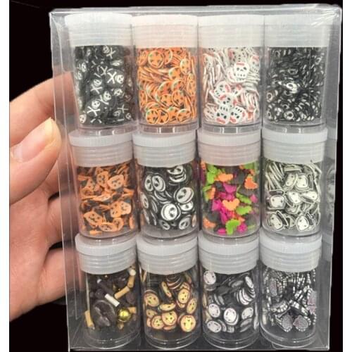 12Box Polymer Hot Clay Sprinkles Halloween Pumpkin Skull Slice for DIY Crafts Tiny Cute plastic klei Accessories