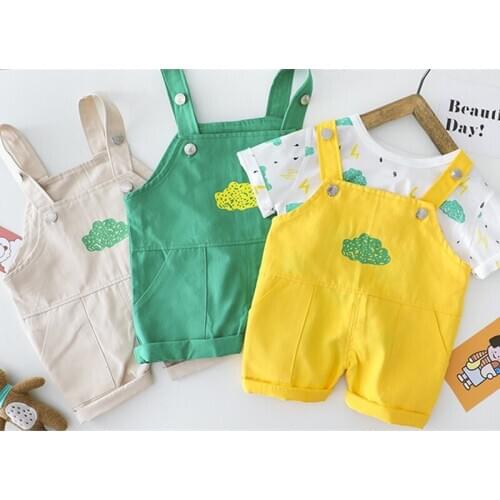 Summer Toddler Overalls Girls boys Clothes Set Casual T Shirt Overalls Fashion Cute Kids Suspender Pants T Shirts 2 Pcs