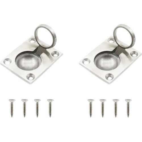 2 PCS Flush Ring Pull, 304 Stainless Steel Hatch Pull Flush Lift Boat Ring Hatches Pull Handle with Mount Screws 50x40x3mm