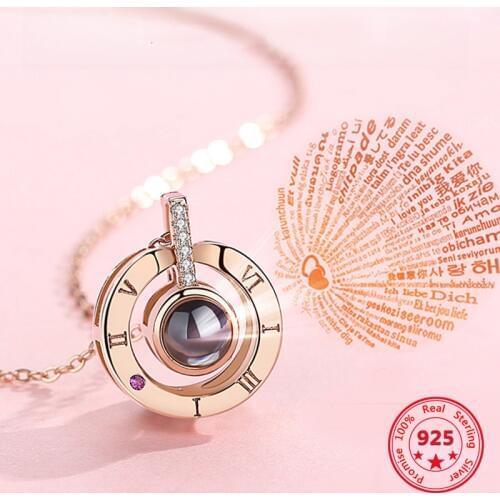 2019 New Hot Multi-style 925 Silver 100 languages I love you Projection Pendant Necklace Romantic Love Memory Wedding Necklace