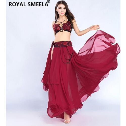 2019 New Embroidery Belly Dance Suit Professional Performance Practice Clothing Flamenco 2pcs Set Top&Skirt Indian Suit H4509