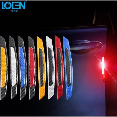 4Pcs Car Door Sticker Warning Mark Reflective Tape Carbon Fibre Decals Safe Sign Safety Reflective Strips Exterior Sticker