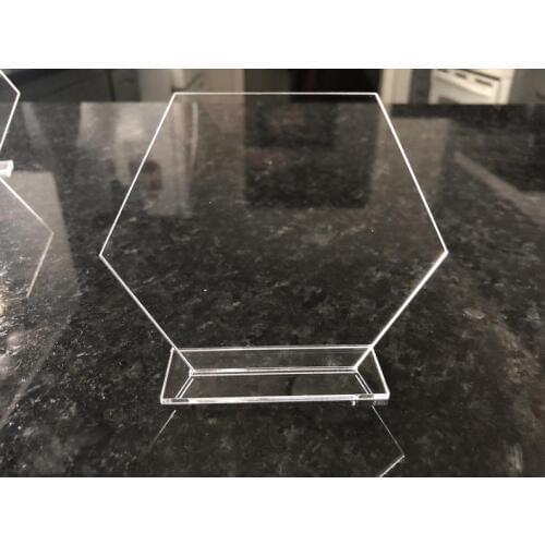 5 Sets Acrylic Blanks Hexagon with stand Clear Wedding Signs Acrylic Slices Blank Acrylic Wedding Place Cards Table Numbers