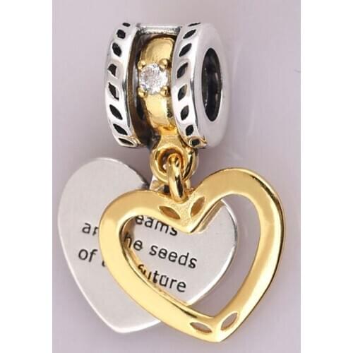 Authentic S925 Silver Golden Seeds Of The Future With Crystal Pendant Bead Charm for Women Bracelet Bangle DIY Jewelry