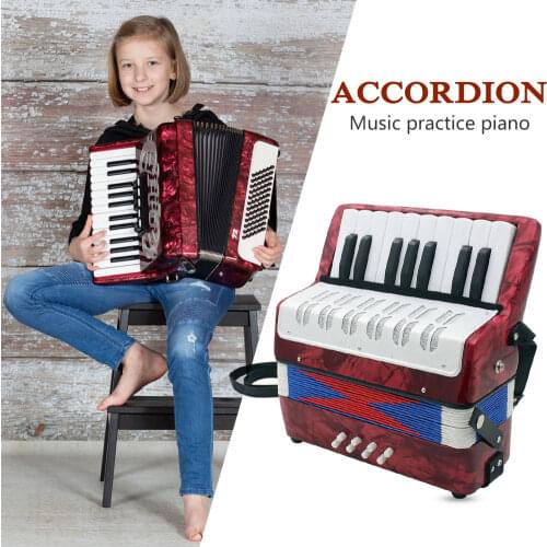 Mini Small 17-Key 8 Bass Accordion with Adjustable Strap Professional Educational Musical Instrument Practice Toy