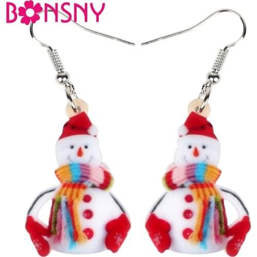 Bonsny Acrylic Christmas Colorful Scarf Snowman Earrings Dangle Drop Cartoon Jewelry Women Girl Teen Kid Festival Birthday Gift
