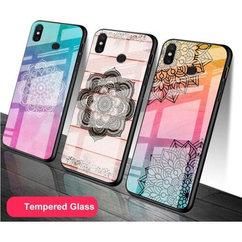 Mandala flower pattern Tempered Glass Phone Case For Redmi Note 5 6 7 8 9 Pro Note8T Note9S Redmi8 9 Cover Shell