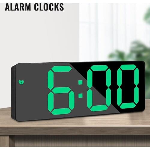 LED Mirror Alarm Clock Digital Snooze Table Clock Wake Up Light Electronic Large Time Temperature Display Home Decoration Clock