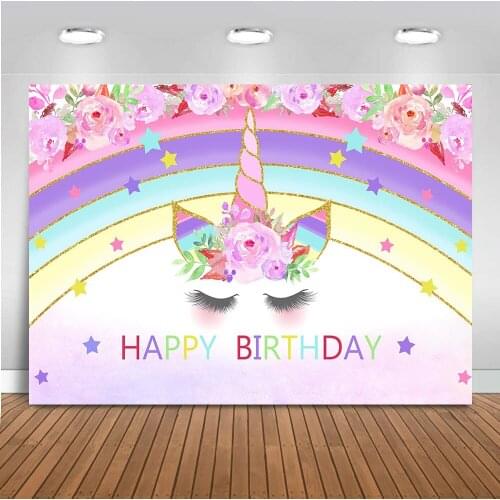 Happy Birthday Backdrop for Photography Unicorn Background for Photo Studio Rainbow Party Decoration Banner Newborn Baby 562