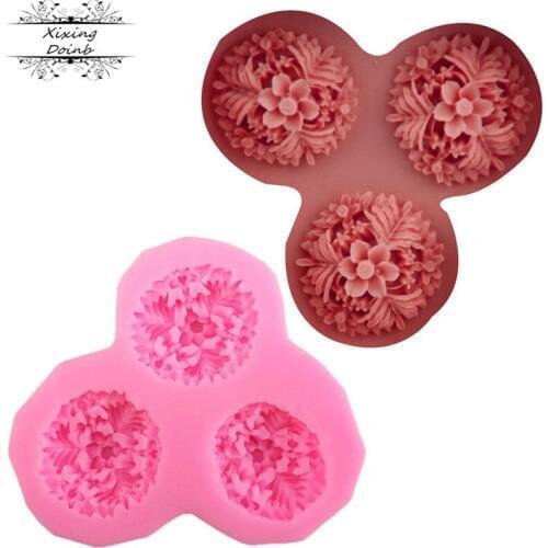 Three flower shape silica gel mold wedding cake decoration tool chocolate fudge dessert Tool kitchen baking goods