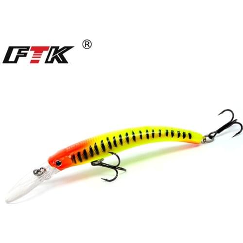 FTK 1pc Fishing Lure Laser Hard Artificial Bait 85mm 7.5g Sinking Minnow Fishing Bass Wobblers Pike Crank bait With Treble Hooks