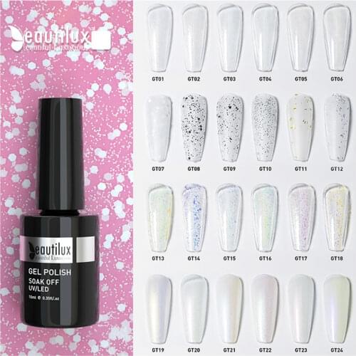 Beautilux No Wipe Glitter Top Coat Matte Gloss Egg Shell Black Sand Opal Aurora Unicorn Mermaid Shell Nail Gel Polish Top Finish