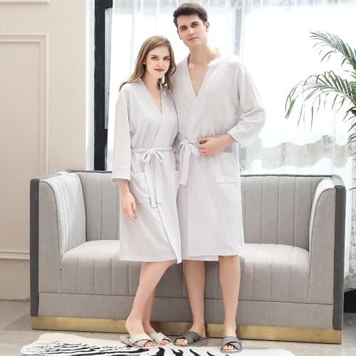 Lovers Cotton Elegant Robe Men Women Kimono Summer BathRobe Male Sleepwear Mens Dressing Gown Badjas Wedding Bridesmaid Robes