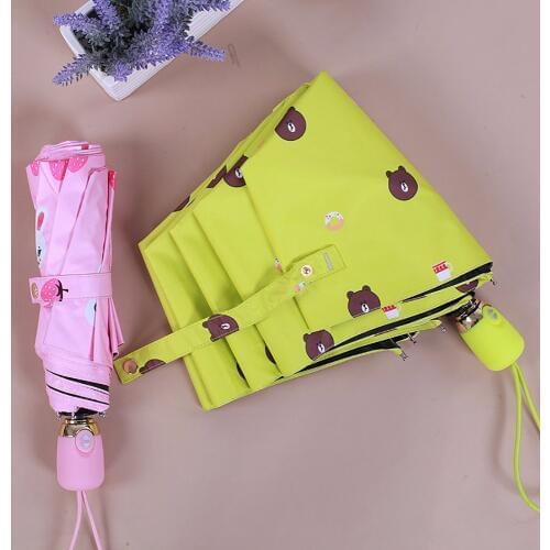 JESSEKAMM Child Student Yellow Cartoon Folding Compact Rain Umbrella Fully automatic Bear High Quality For Girl UPF50+ Windproof