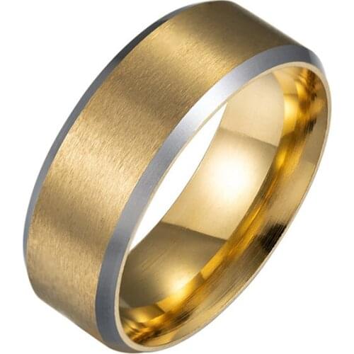 AAA Quality Fashion Electroplating Gold Chamfered Black Color Men Stainless Steel Rings Polish Engagement Rings Bijoux de Luxe