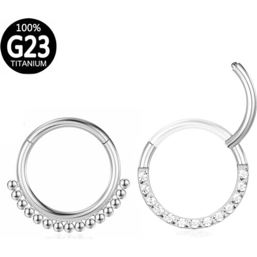 G23 Titanium Hoop Nose beads Ring for women Earrings zircon nose ring Segment Ear Cartilage Tragus gold Lip Piercing Jewelry