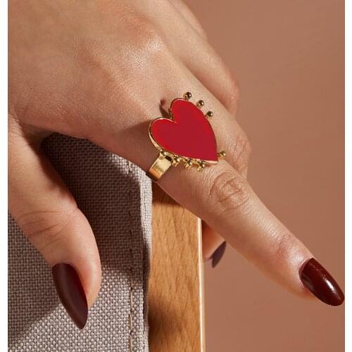 Tocona 2pcs/sets Romantic Heart Joint Ring Sets for Women Red Black Dripping Oil Alloy Metal Wedding Jewelry Anillo 17462