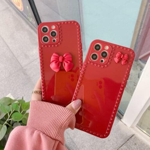 Red Bow Love Frame Candy Color Camera Protection Phone Case For iPhone 12 mini 11Pro XR XS X Max 6 6S 7 8 Plus Silicone Cover
