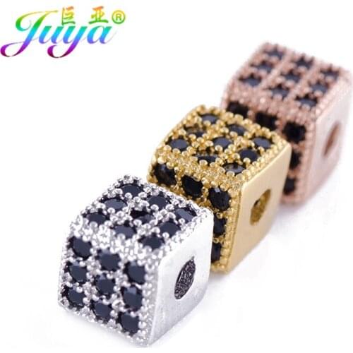 Micro Pave Black Zircon Square Metal Charm Beads For Women Men Natural Stones Braided Jewelry Bracelets Necklace Making