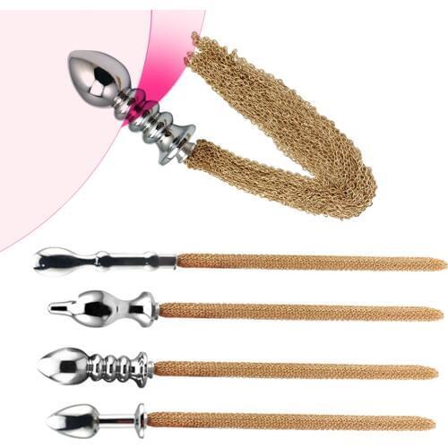 Metal Anal Plug BDSM 5 Size Long Tail Whip Chain Spanking Flirting Beads Butt Plug Insert Unisex Sex Toys For Men Women Couple