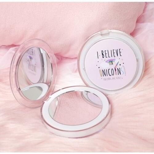 LED Mini Makeup Mirror Hand Held Fold Small Portable Micro USB Connect Cable Chargeableable Cosmetic Mirror Makeup Tool