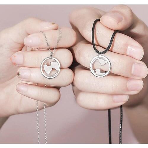 Fashion World Map Paired Pendant Couple Necklace Spliced Best Friends bff friendship Chain for lovers Men Women Collar Jewelry