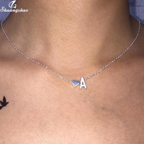 Shuangshuo Trendy Mini Heart Letter Name Choker Necklace Women Initial Chain Necklaces Collier Girlfriend Party