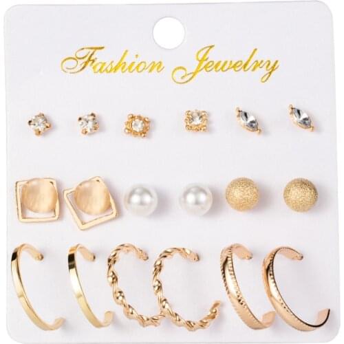 Hot Sale Fashion Bohemian Earrings Set For Women New Trendy Flower Round Geometric Metal Stud Earring 2020 Trend Female Jewelry